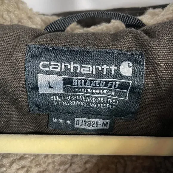 SOLD-Carhartt Washed Duck Sherpa Lined Utility Jacket Brown Coat Relaxed Sz L - Picture 7 of 11
